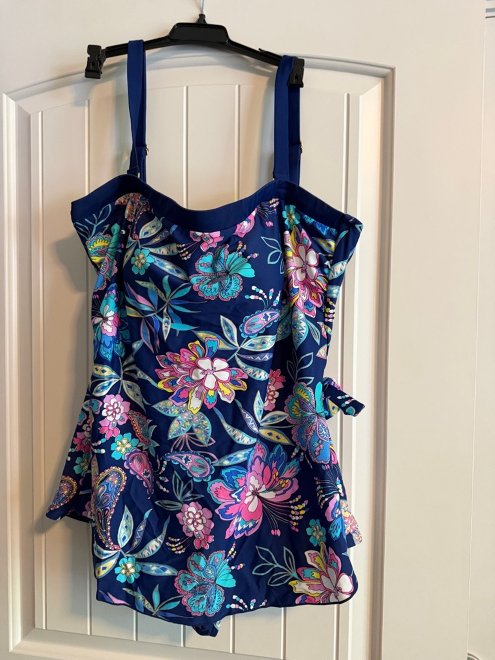 Maxine of Hollywood Navy Floral Paisley One-Piece with Bright Multicolor Print